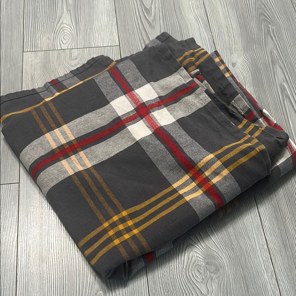 Plaid Gray tablecloth with Red and Gold Stripe